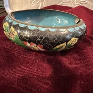 Antique Chinese Cloisonne 2 Slotted Ashtray 3.77"
